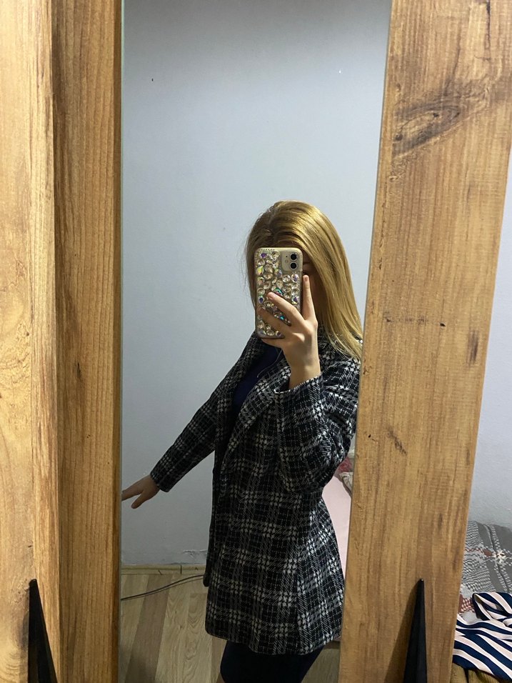 Gri Ekose Kadın Blazer Ceket - Görsel 4