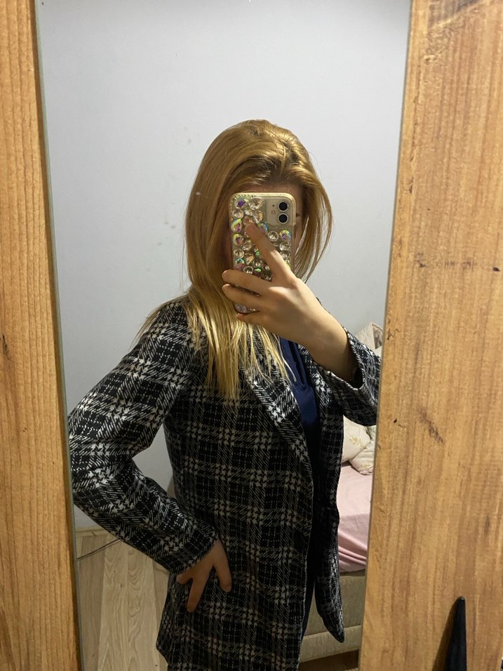 Gri Ekose Kadın Blazer Ceket - Görsel 3