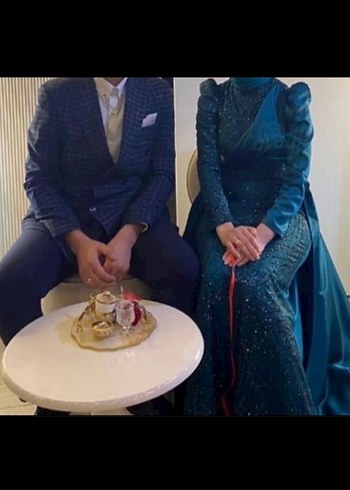 Zümrüt Yeşil Tesettür Abiye Elbise- Nişanlık - Görsel 5