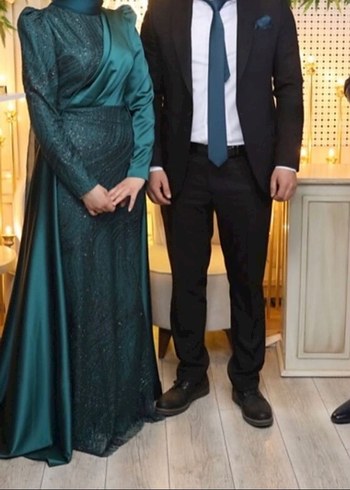 Zümrüt Yeşil Tesettür Abiye Elbise- Nişanlık - Görsel 3