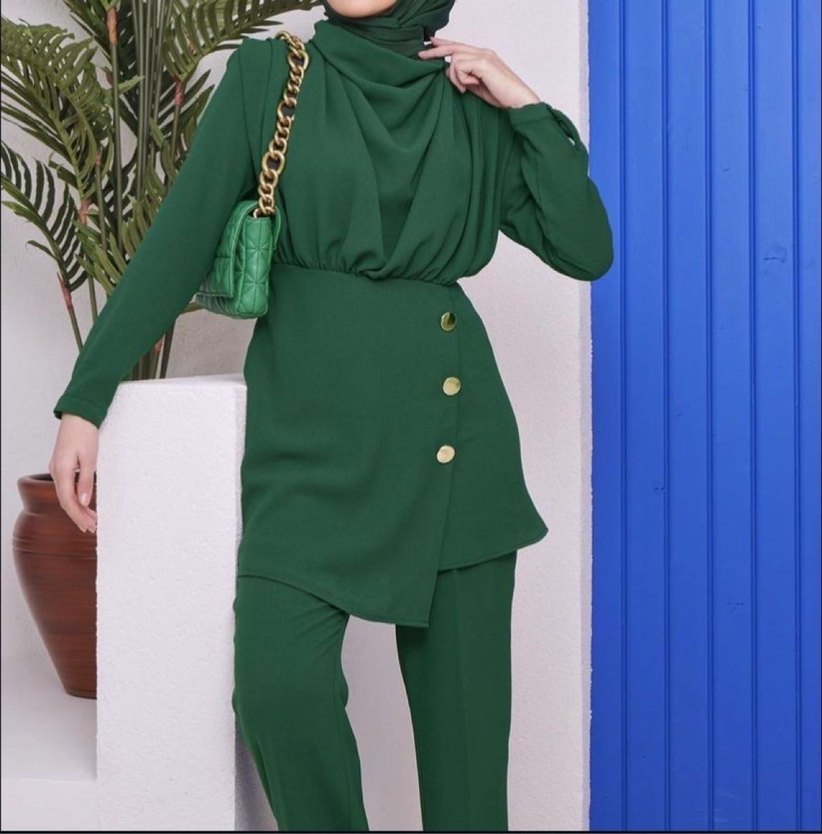 Ahel Tasarım Zümrüt Yeşil İkili takım - Görsel 2