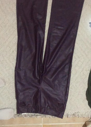 Mor Deri Kadın Biker Pantolon - Görsel 5