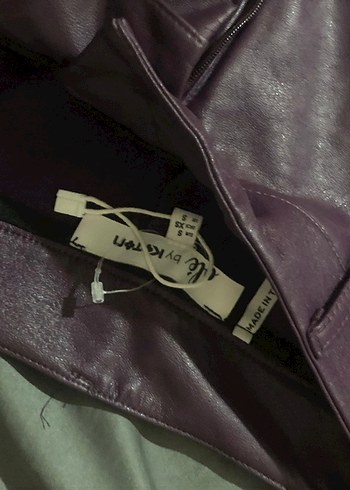 Mor Deri Kadın Biker Pantolon - Görsel 2