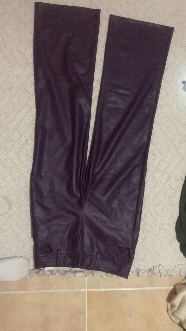 Mor Deri Kadın Biker Pantolon - Görsel 5