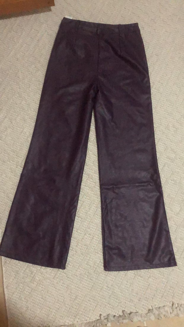 Mor Deri Kadın Biker Pantolon - Görsel 4