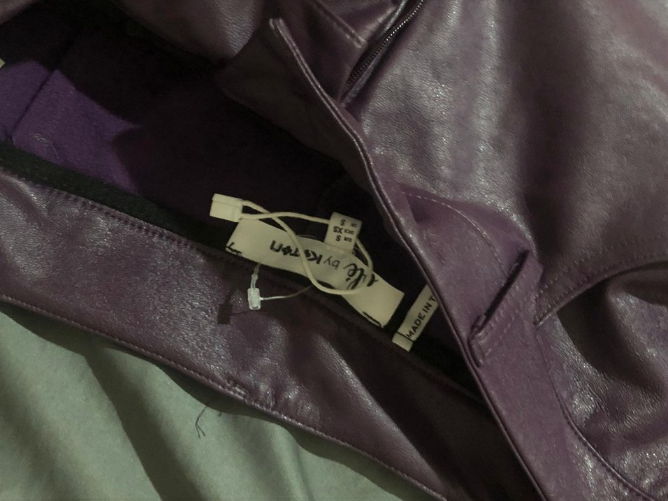 Mor Deri Kadın Biker Pantolon - Görsel 2