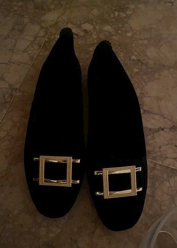 Klasik Altın Tokalı Kadın Süet Babet - Görsel 5