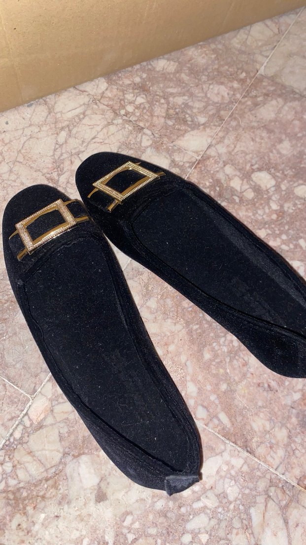 Klasik Altın Tokalı Kadın Süet Babet - Görsel 2