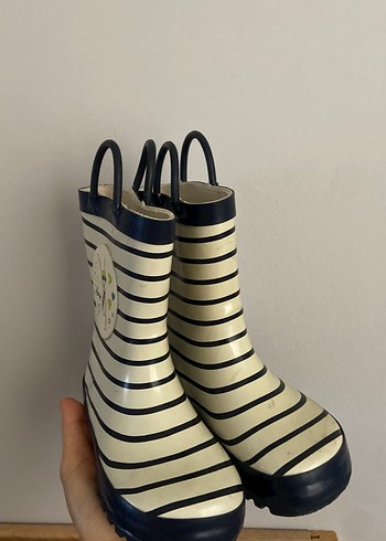 Kız Çocuk Siyah Beyaz Çizgili Lastik Çizme - Görsel 2