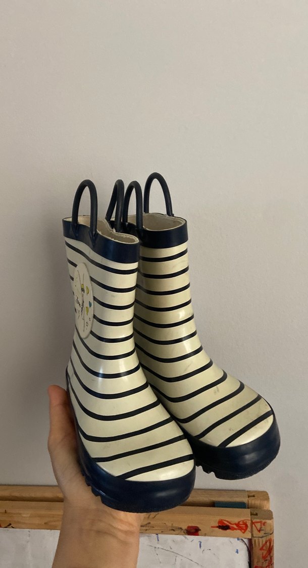 Kız Çocuk Siyah Beyaz Çizgili Lastik Çizme - Görsel 2
