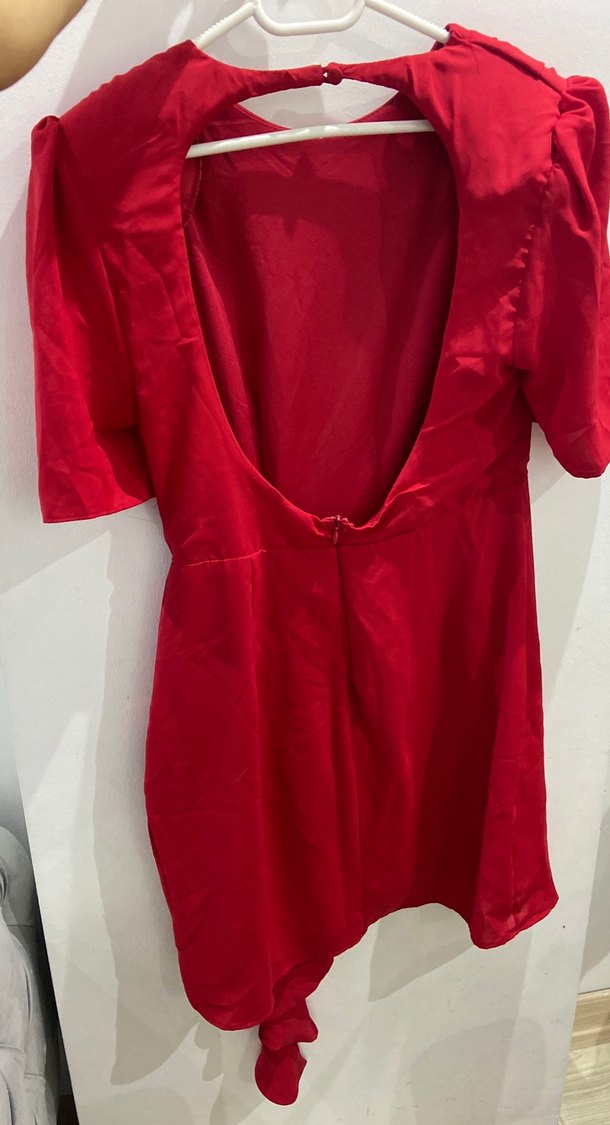 Kadın Kırmızı Midi Kısa Kollu Elbise - Görsel 3