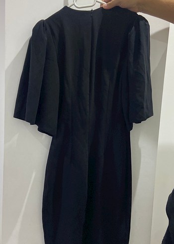 Siyah Drapeli Midi Ofis Elbisesi - Görsel 3