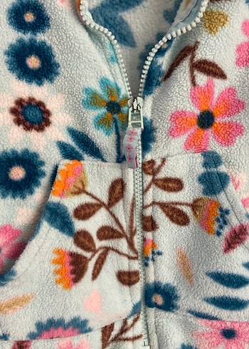Çiçek Desenli Kapüşonlu Kız Çocuk Ceketi - Görsel 2