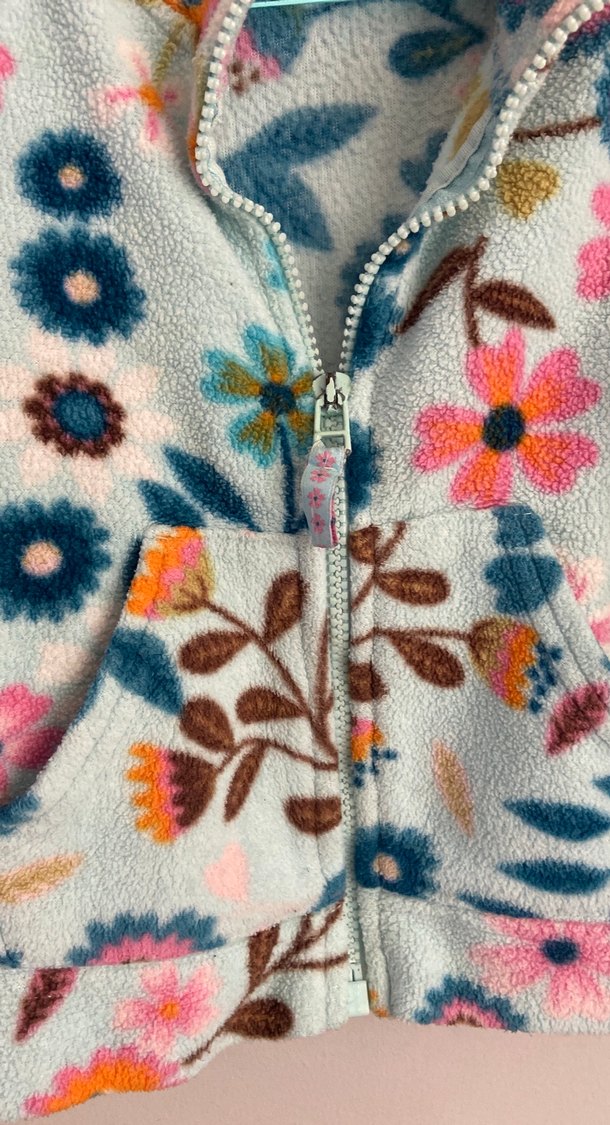 Çiçek Desenli Kapüşonlu Kız Çocuk Ceketi - Görsel 2