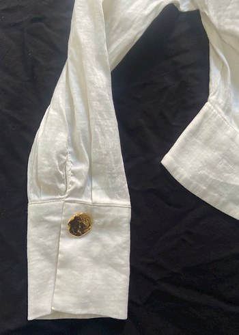 Düğmeli, askısız beyaz keten bluz - Görsel 2