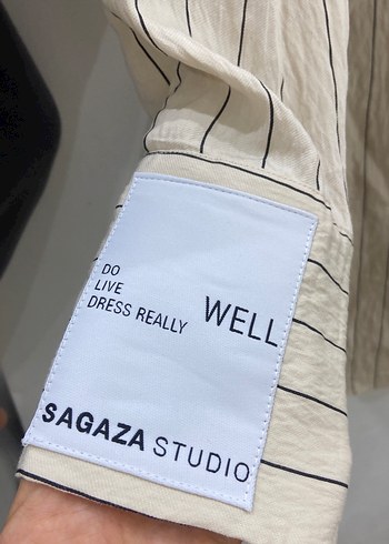 Bej Çizgili Uzun Kollu Keten Kadın elbise - Görsel 3