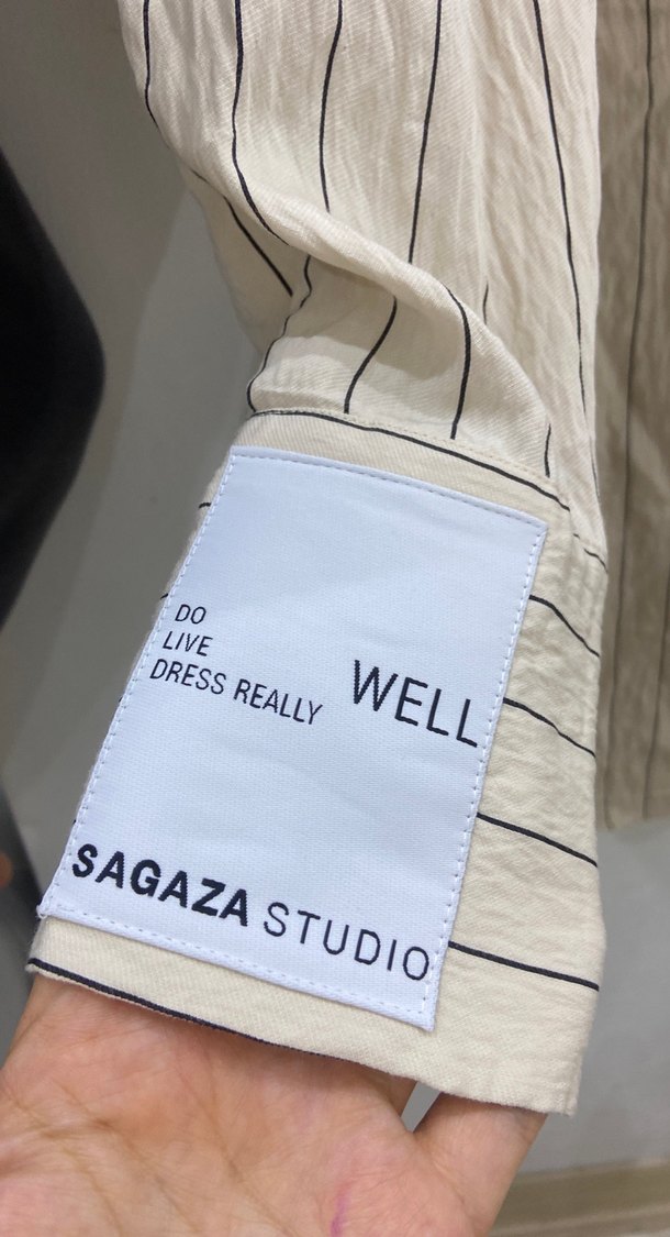 Bej Çizgili Uzun Kollu Keten Kadın elbise - Görsel 3