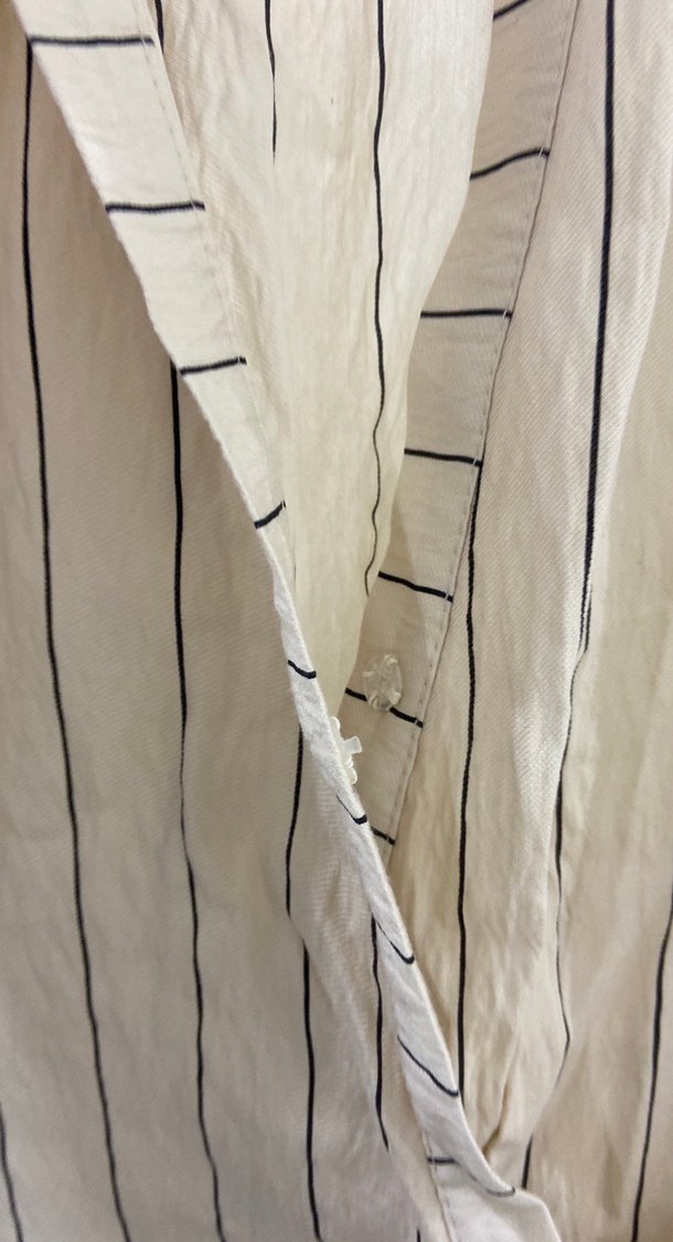 Bej Çizgili Uzun Kollu Keten Kadın elbise - Görsel 5