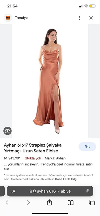 Ayhan Tarçın Rengi Straplez Saten Elbise