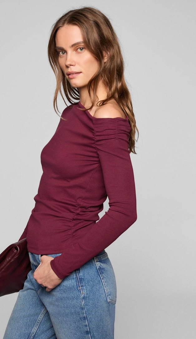 Bordo Uzun Kollu Kadın Bluz - Görsel 3