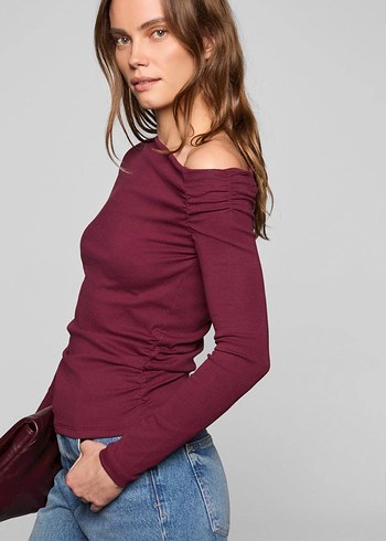 Bordo Straplez Uzun Kollu Kadın Bluz - Görsel 3