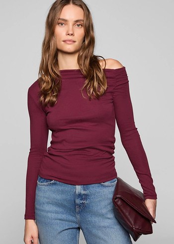 Bordo Straplez Uzun Kollu Süet Bluz - Görsel 5