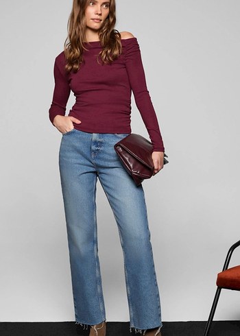 Bordo Straplez Uzun Kollu Süet Bluz - Görsel 4