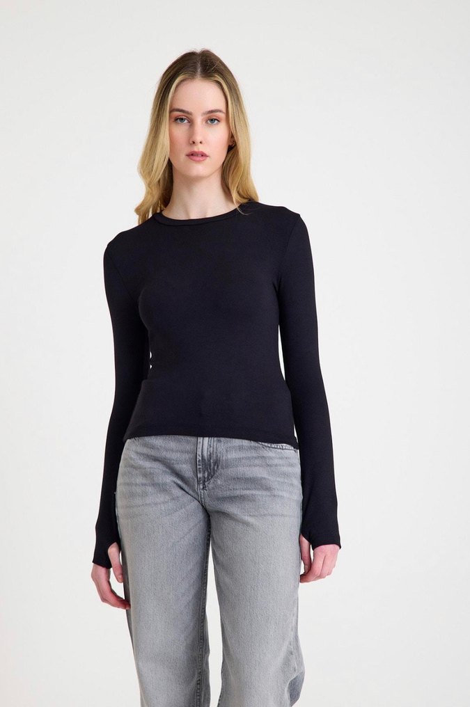 Siyah Uzun Kollu Denim Bluz - Görsel 2