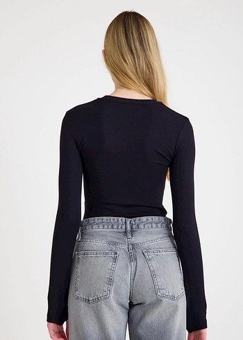 Siyah Uzun Kollu Denim Bluz - Görsel 6