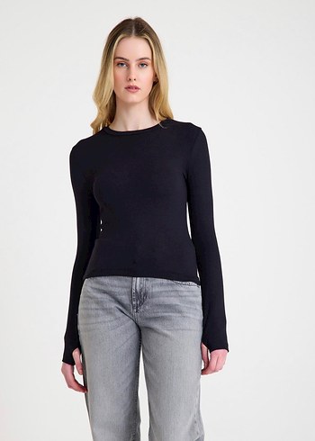 Siyah Uzun Kollu Denim Bluz - Görsel 7