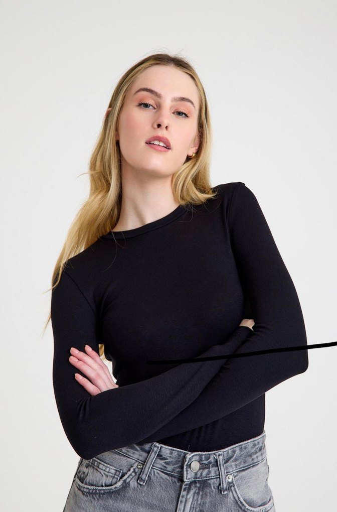 Siyah Uzun Kollu Denim Bluz - Görsel 3