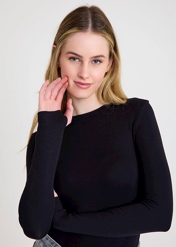 Siyah Uzun Kollu Denim Kadın Bluz - Görsel 7