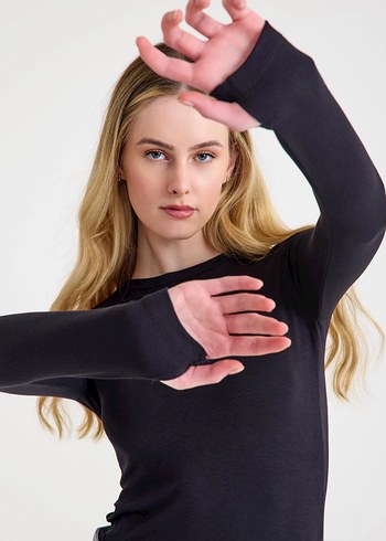 Siyah Uzun Kollu Denim Kadın Bluz - Görsel 4