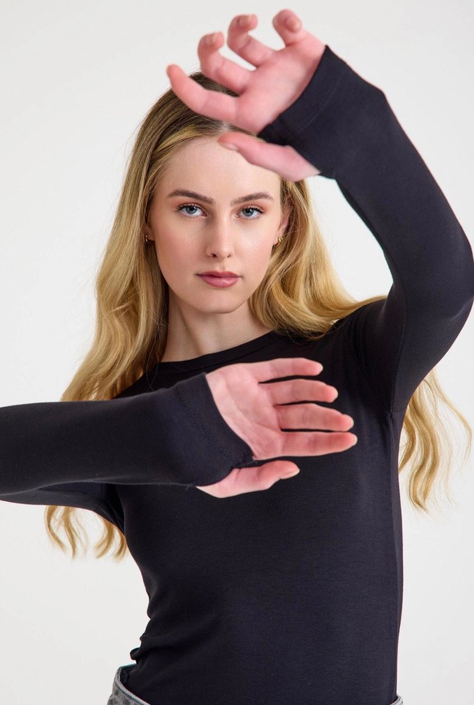 Siyah Uzun Kollu Denim Kadın Bluz - Görsel 4