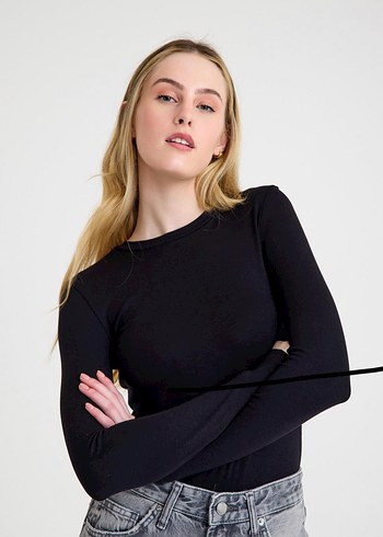 Siyah Uzun Kollu Denim Bluz - Görsel 6