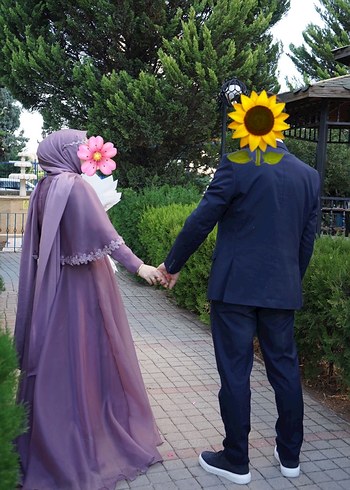 Çiçek Desenli Lila Tesettür abiye