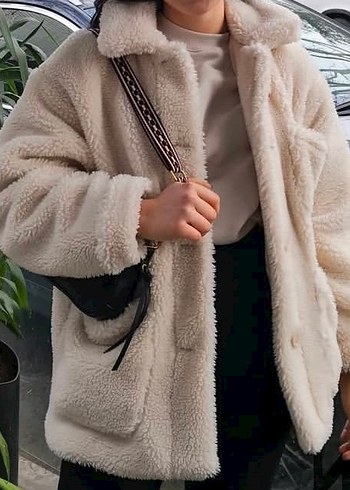 ORJ PULL&BEAR Bej Uzun Kollu Kadın Peluş Ceket - Görsel 6