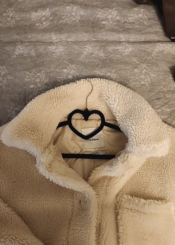 ORJ PULL&BEAR Bej Uzun Kollu Kadın Peluş Ceket - Görsel 4