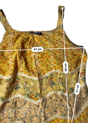 American Vintage Sarı Desenli Bohem Kolsuz Mini Bluz