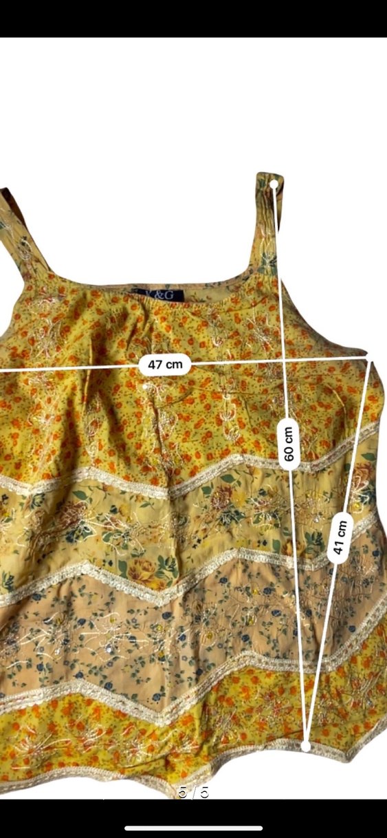 Sarı Desenli Bohem Kolsuz Mini Bluz - Görsel 3