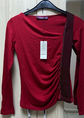 Vintage Bordo Uzun Kollu Drapeli Bluz