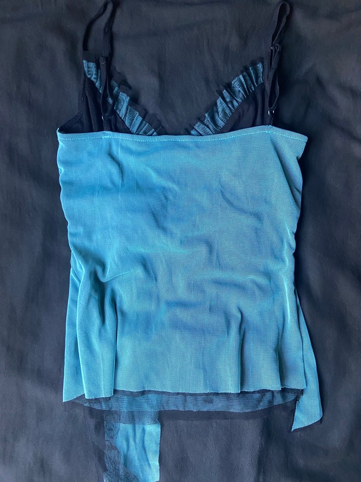 Mavi Mini Fırfırlı Askılı Bluz - Görsel 2