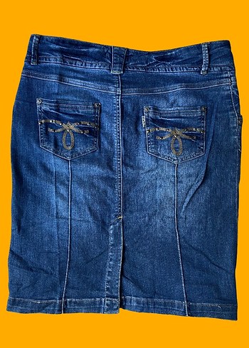 Parlak Mavi Kemerli Denim Mini Etek - Görsel 2