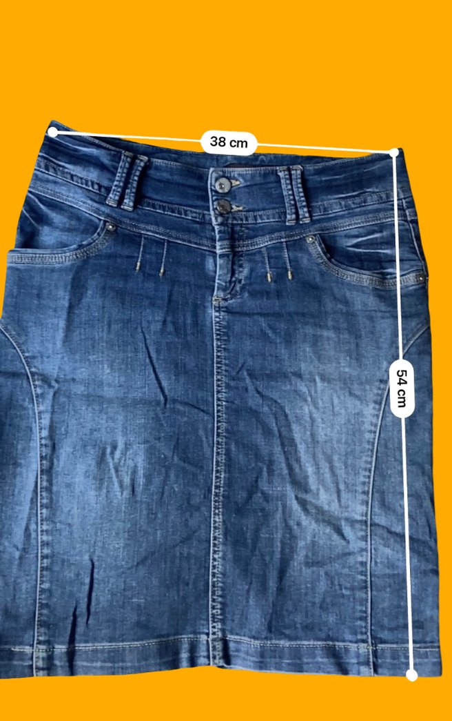Parlak Mavi Kemerli Denim Mini Etek - Görsel 3