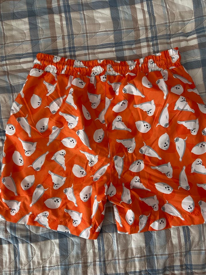 Turuncu fok desenli unisex şort - Görsel 2