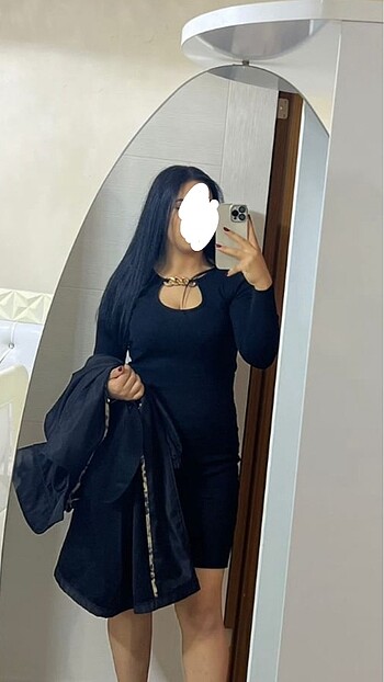 Triko uzun kollu kısa elbise