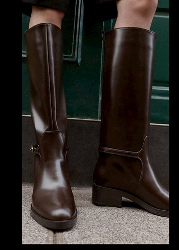 Zara yeni etiketli Kahverengi Deri Tokalı binici Çizme - Görsel 2