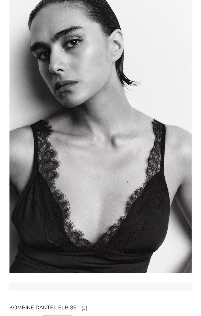 Zara Dantelli Siyah Uzun V Yaka Elbise - Görsel 4