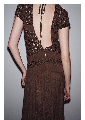 Zara Bohem Tarz Kahverengi Uzun Örme Elbise - Görsel 3