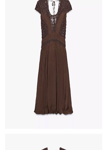 Zara Bohem Tarz Kahverengi Uzun Örme Elbise - Görsel 2